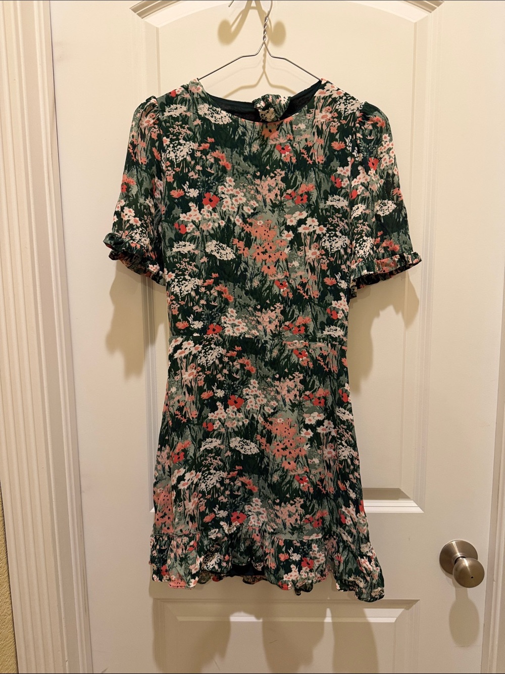Reformation Green Floral Mini Dress with Pink and White Blooms